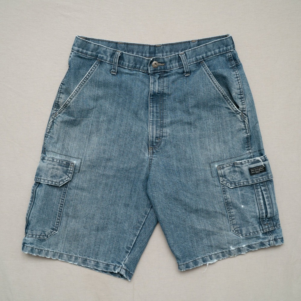 Vintage‎ 2000s Y2k Wrangler Denim Baggy Cargo Shorts 34 Distressed Skater